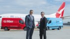 Australia Post CEO Ahmed Fahour and Qantas CEO Alan Joyce after agreeing to set up a dedicated Qantas freighter fleet for Australia Post.