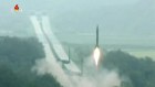 A missile is launched during a drill at an undisclosed location in North Korea, whose activities constitutes one of the many threats to world peace. 