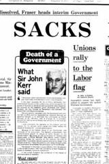 Front page of The Age newspaper from Wednesday 12 November 1975.