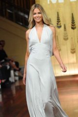 In white: Jennifer Hawkins modelling Myer Autumn Winter 2012 Collection Parade at Mural Hall in Melbourne.