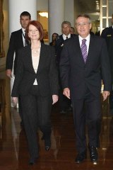 New Prime Minister Julia Gillard and deputy and Treasurer Wayne Swan after her historic ascension..