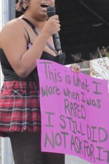 Demonstrator ... Tiara Shafiq, a rape victim.