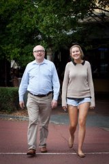 Family guy … George Brandis with his daughter Phoebe in Brisbane.