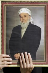 A poster of former Afghan President Burhanuddin Rabbani.