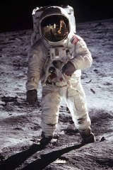 Apollo 11 U.S. astronaut Buzz Aldrin standing on the moon.