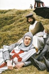 Well, it might rust: The Monty Python crew take a break during filming of The Holy Grail.
