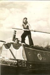 Canal work: Audrey Williams, standing, with Evelyn Hunt aboard Dipper.