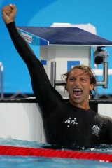 Ian Thorpe after winning gold in the 200m freestyle at the Athens Olympics.