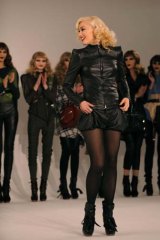 Stefani presenting her L.A.M.B. fashion line in New York.
