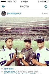 Jarryd Hayne turns football fan at a Dallas Cowboys game.