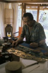 Donald Friend in one of the houses on his property, Bali 1975