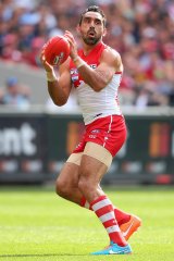 Centre of attention: Adam Goodes copped plenty during Sydney's grand final loss on Saturday.