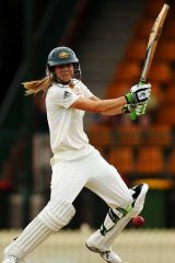 Ellyse Perry cuts during a Test against England last year.