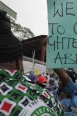 Plea: A demonstration in Lagos calling on the government to rescue the girls.