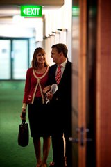 Premier John Brumby with his wife, Rosemary, arrives at Treasury Place to concede defeat.