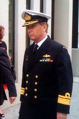 Rear Admiral Tim Barrett appears at the inquest in Perth.