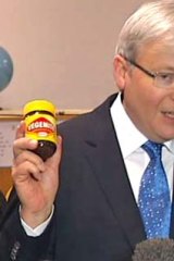 August 13: Rudd uses vegemite as a prop.