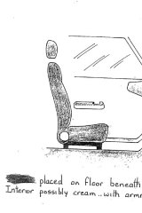 A sketch of the interior of Mr Cruel's car.