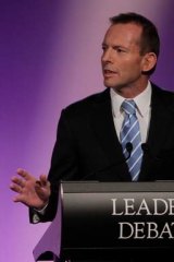 Tony Abbott during the leaders debate at the National Press Club in 2010.