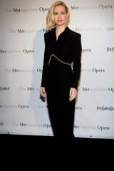 Mad Men star January Jones wearing YSL at Massenet’s Manon at the Metropolitan Opera in New York in March.