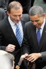 Tony Abbott and Barack Obama during the President's visit to Australia in 2011.