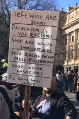 A protester at the Reclaim/UPF rally in Melbourne on Saturday.