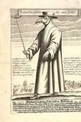 An engraving of a plague doctor from 17th century.