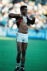 Iconic image: Nicky Winmar raises his jumper in response to racial taunts at Victoria Park on April 17,1993.
