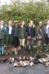 Pippa Middleton (third from left) and friends with their haul of game birds at the Drum Estate in Gilmerton, near Edinburgh.