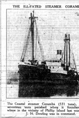 The Age report on wreck of TSS Coramba.