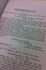 Testimonial for Henry O'Reilly from Queensland Governor George Bowen.