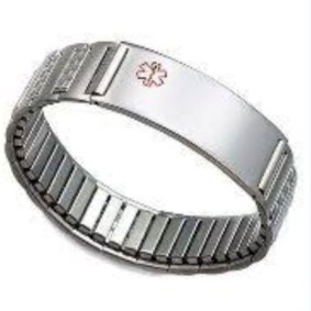 Mr Collett is wearing a medic alert bracelet such as this, bearing the word 'dementia' and a phone number. 
