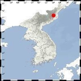 Punggye-ri (red mark), a North Korean nuclear test site in Kilju, North Hamkyong Province.