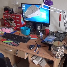 The desk and computer where Falder plotted his crimes.