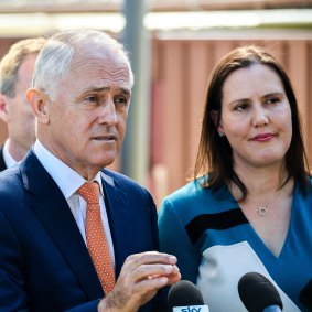 Prime Minister Malcolm Turnbull with Minister for Women Kelly O'Dwyer in Sydney on Monday.