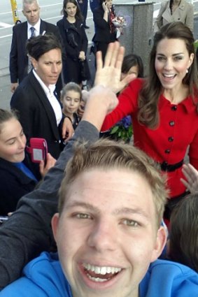 While selfies are not encouraged or allowed on the royal tour, one schoolboy in New Zealand broke protocol and tried his luck posing with the duchess.