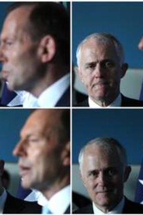 Coalition communications spokesman Malcolm Turnbull and Opposition leader Tony Abbott at St Vincent's Hospital in Sydney on Thursday.