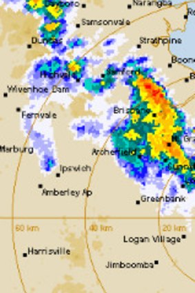 Radar image of Brisbane on Thursday afternoon.