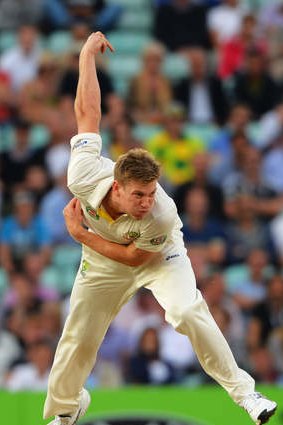 Australia debutant James Faulkner bowls late on day two of the fifth Ashes Test against England at The Oval.