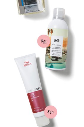 Phyto Pre Shampoo Botanical Scalp Treatment, $55. R+Co Palm Springs Pre-Shampoo Treatment Mask, $43. WellaPlex No. 3 Hair Stabilizer, $40.