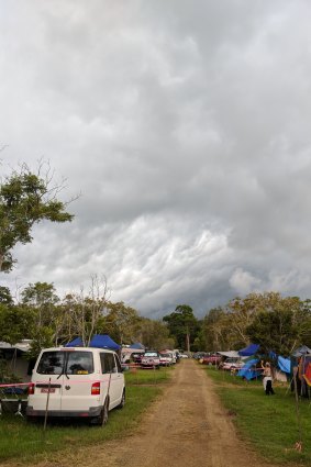 Clouds threaten the campsite at Woodford Folk Festival.