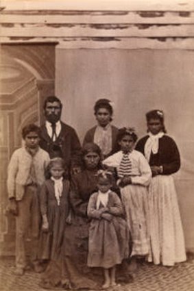 Louisa Briggs and her family at Coranderrk mission, near Healesville, Victoria, c. 1874. 