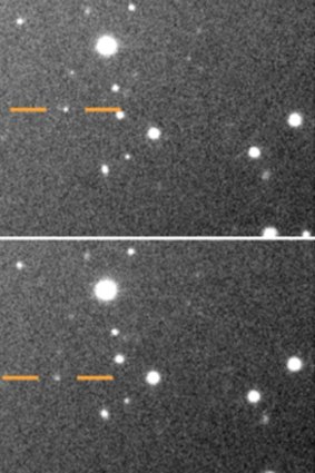 These images show the movement of Jupiter's moon dubbed Valetudo (marked in yellow) relative to background stars.