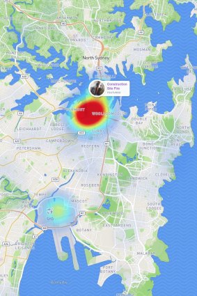 A screen shot of the Snap Map taken on Tuesday shows most action is around the CBD and airport. 