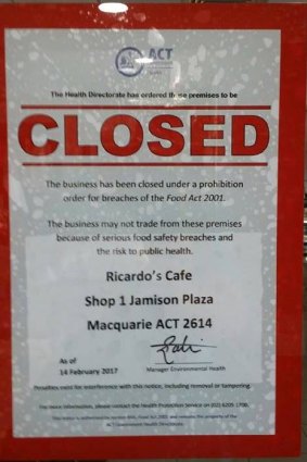 The sign showing Ricardo's Cafe in Jamison Plaza had been closed.