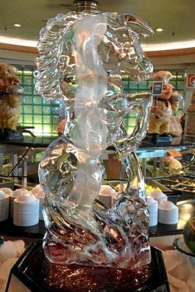 The Voyager of the Seas was in the spirit of Melbourne Cup, a carving of a horse as the buffet centrepiece.