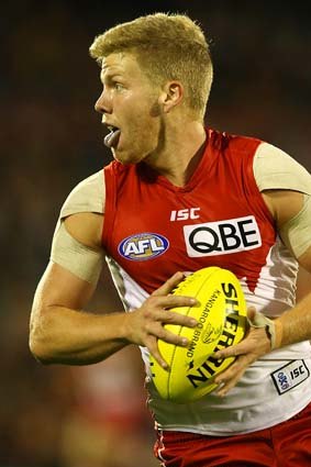 Hungry for more: Daniel Hannebery couldn't stop finding the footy in the first half. he had 28 touches at half-time.