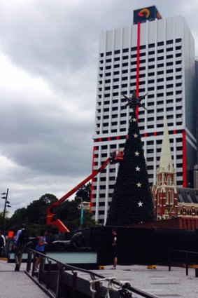 The Christmas tree goes up in King George Square.
