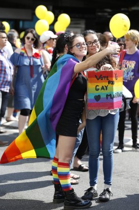 Rainbow flags, clothing and accessories were on display.