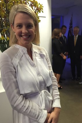 Georgina Dent wearing the dress she purchased through Instagram to an official function attended by the Prime Minister.
